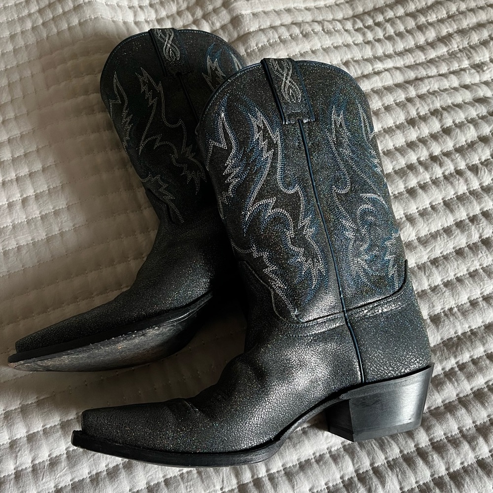 Blue and silver sparkle cowboy boots